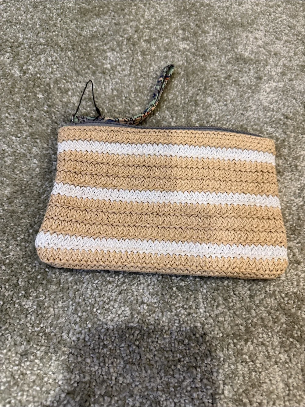 Vera Bradley Straw Stripe Clutch with Mint Whale Applique